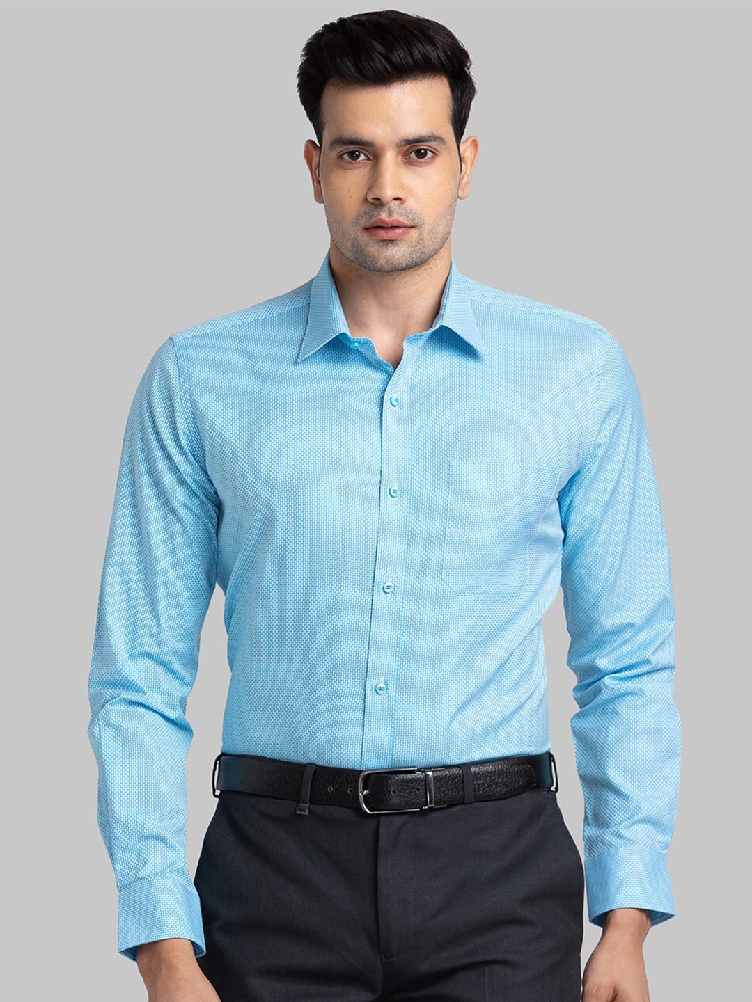 

Raymond Textured Self Design Cotton Contemporary-Fit Formal Shirt, Blue