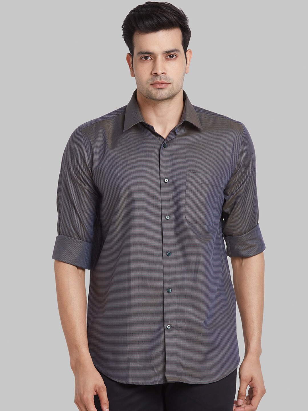 

Raymond Self Design Pure Cotton Contemporary-Fit Shirt, Brown