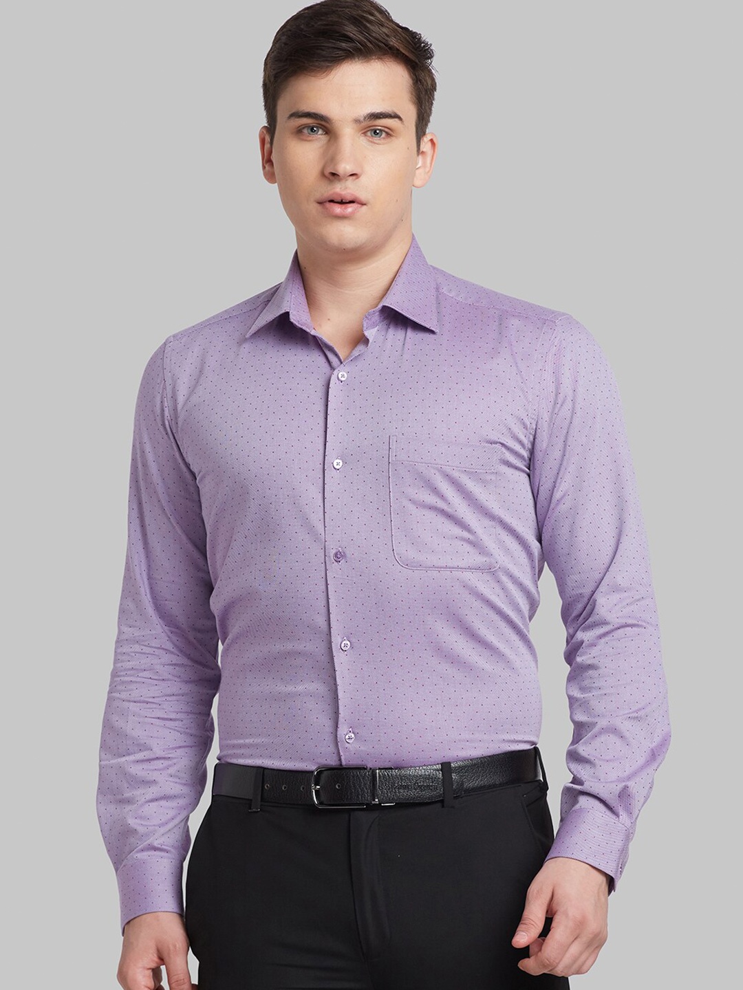 

Raymond Geometric Printed Spread Collar Pure Cotton Formal Shirt, Violet