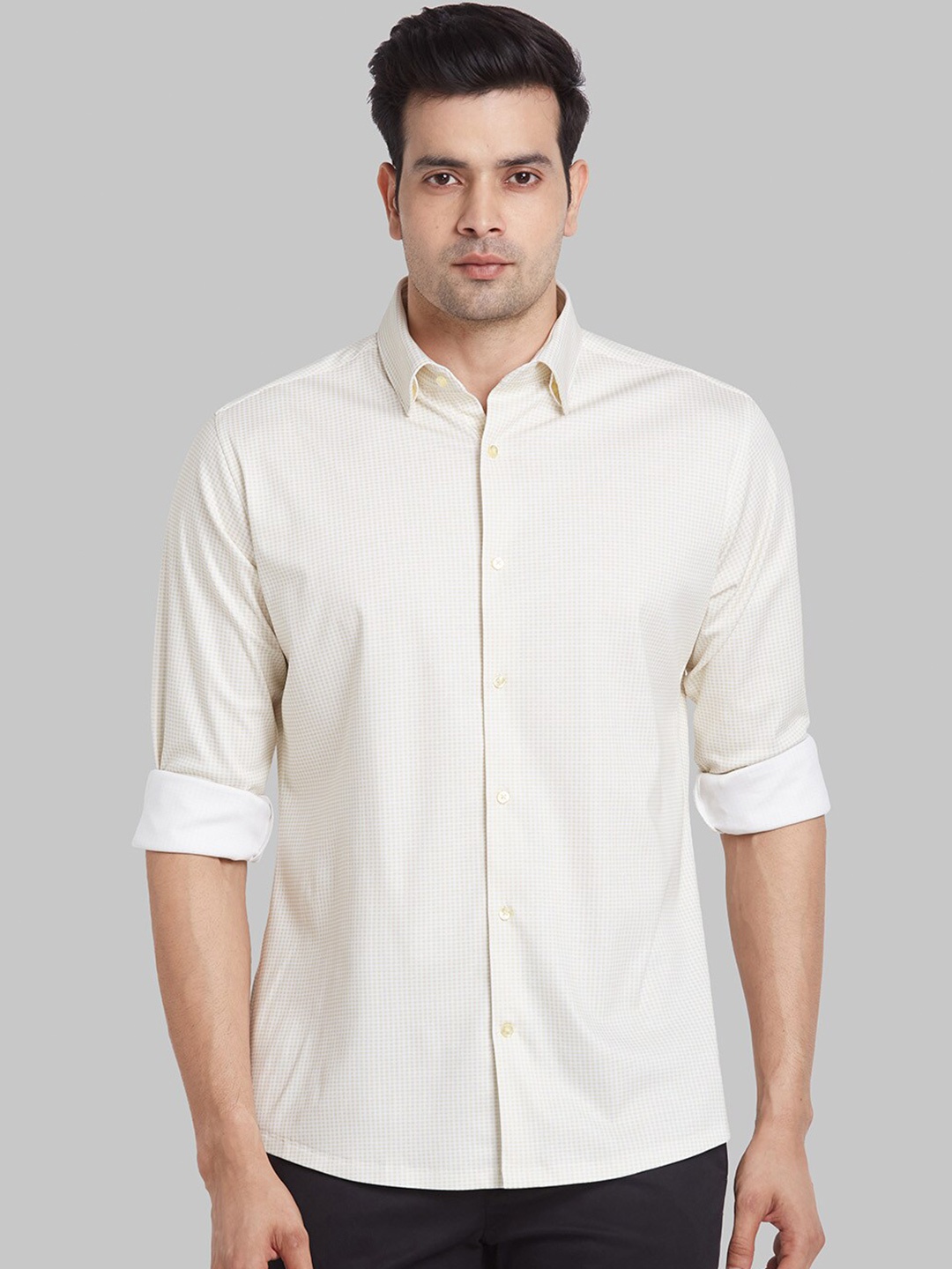 

Raymond Checked Pure Cotton Slim-Fit Formal Shirt, Beige