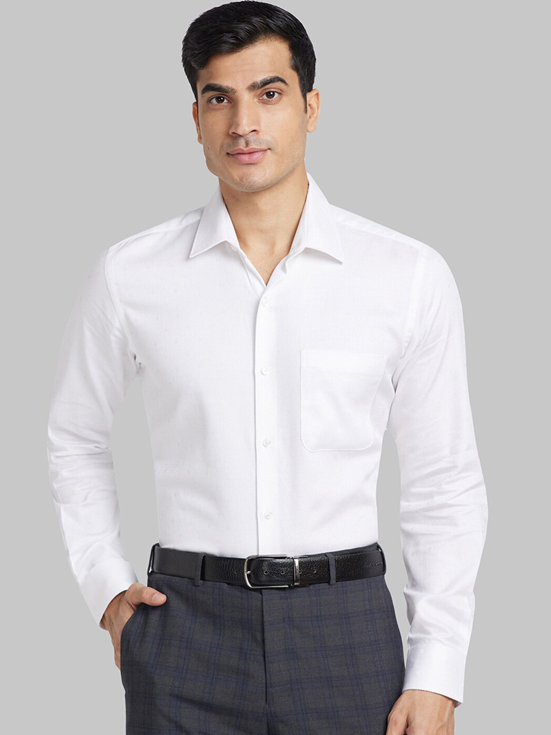 

Raymond Contemporary Fit Self Design Spread Collar Cotton Formal Shirt, White