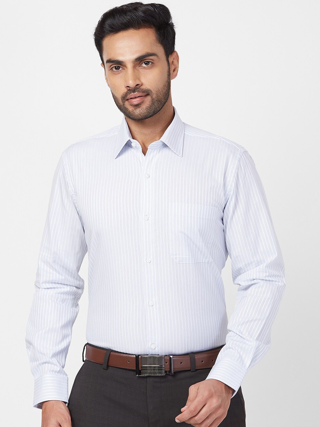 

Raymond Vertical Striped Contemporary-Fit Pure Cotton Formal Shirt, Blue