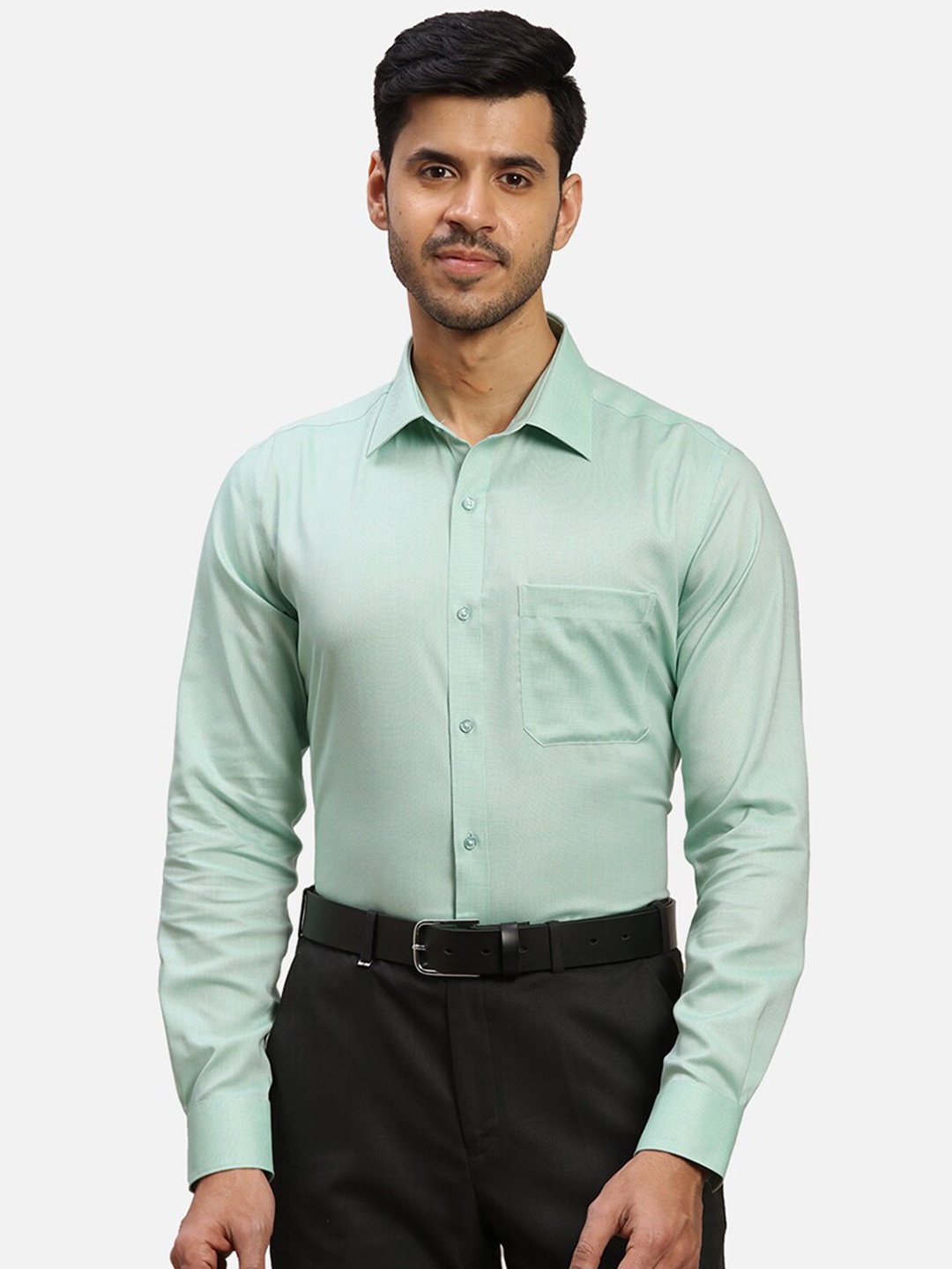 

Raymond Textured Self-Design Contemporary-Fit Pure Cotton Formal Shirt, Green