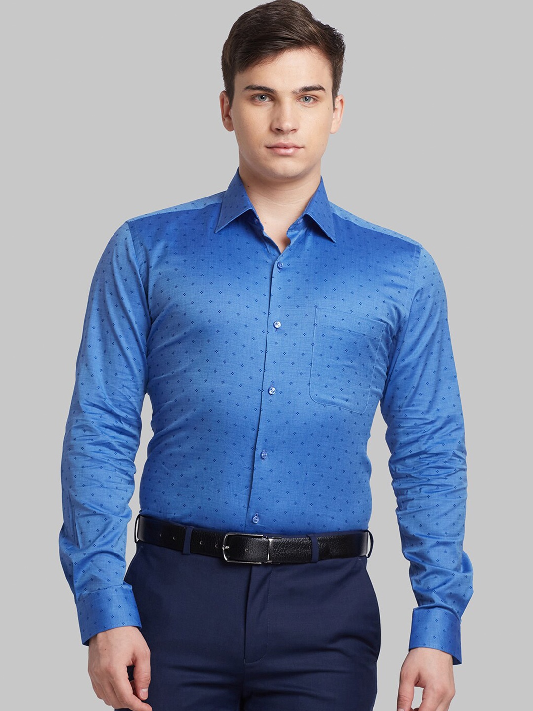 

Raymond Micro Ditsy Contemporary-Fit Pure Cotton Formal Shirt, Blue