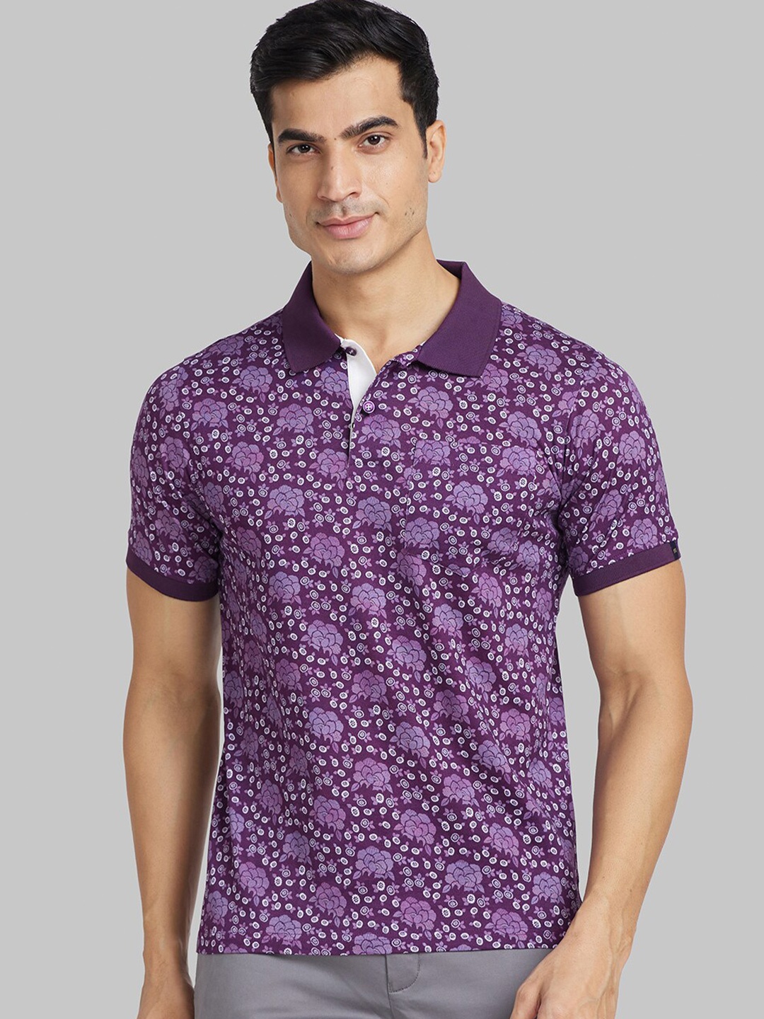 

Raymond Floral Printed Polo Collar Contemporary Fit Cotton Casual T-Shirt, Maroon