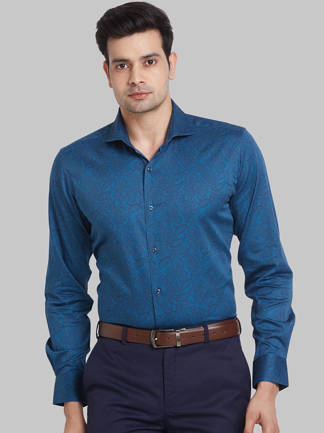 

Raymond Abstract Printed Slim-Fit Pure Cotton Formal Shirt, Blue