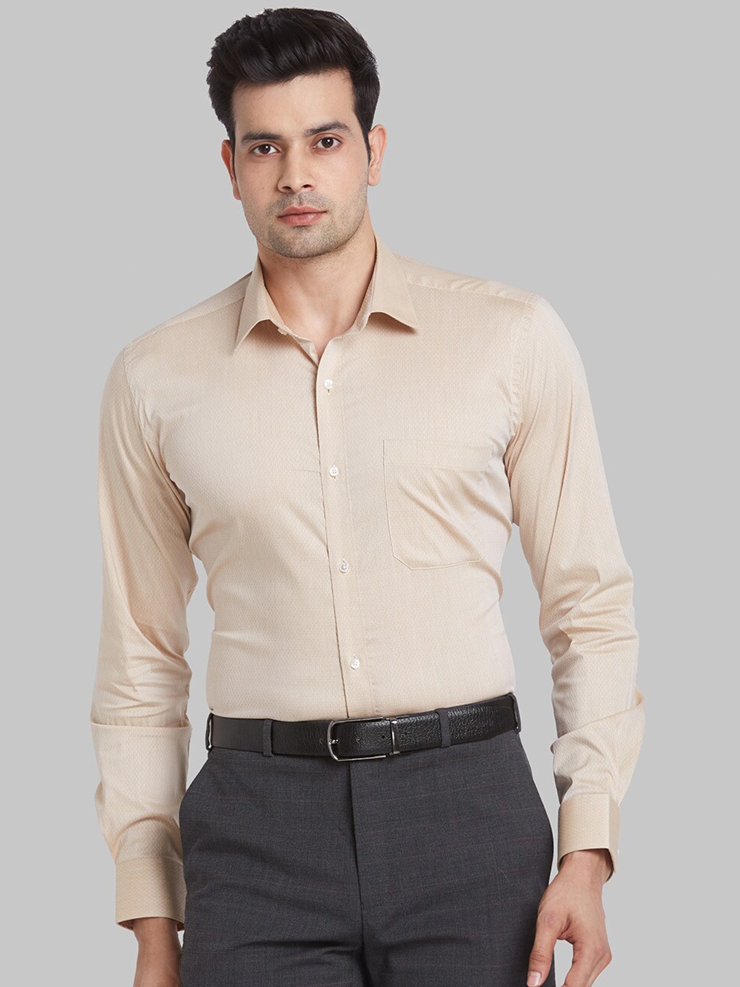 

Raymond Textured Self-Design Contemporary-Fit Formal Shirt, Beige