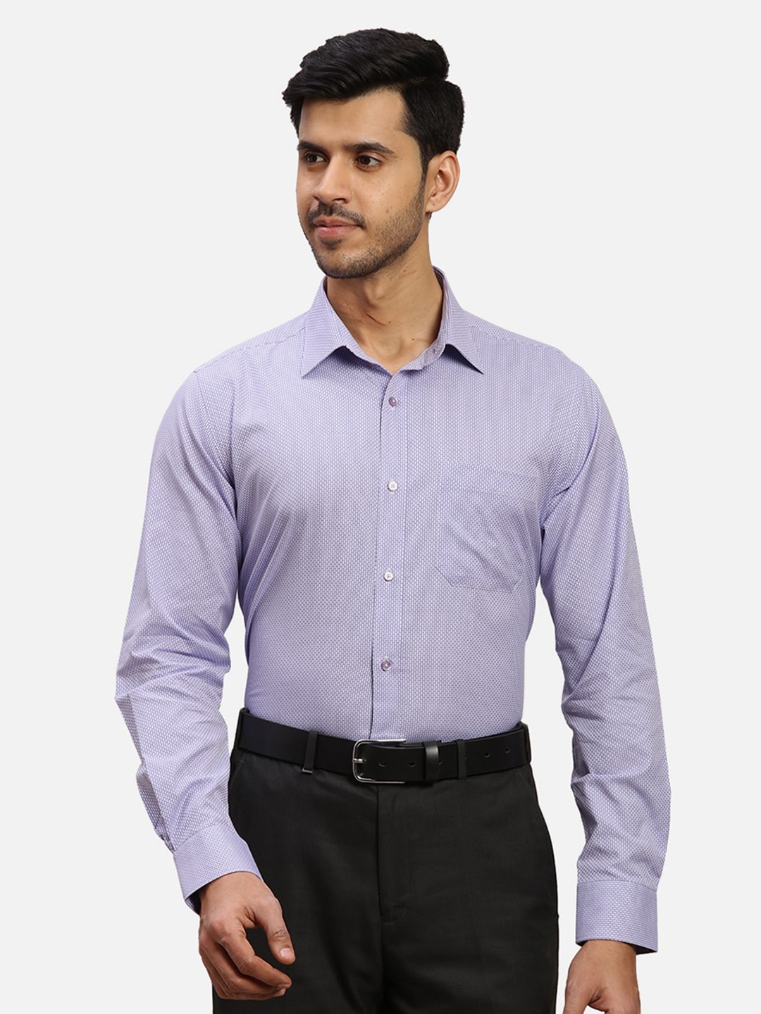 

Raymond Textured Self-Design Contemporary-Fit Pure Cotton Formal Shirt, Violet