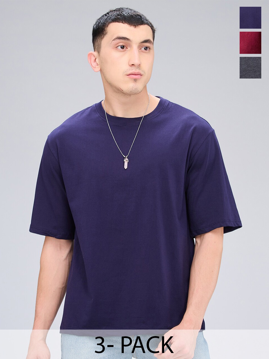 

NOIRA Pack Of 3 Oversized Cotton T-shirts, Maroon