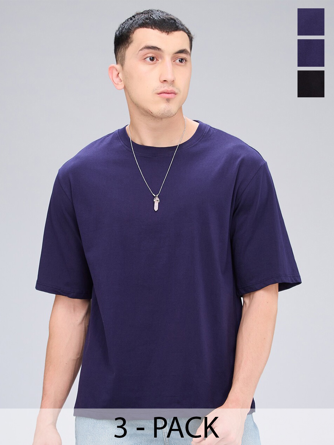 

NOIRA Pack Of 3 Oversized Cotton T-shirts, Black
