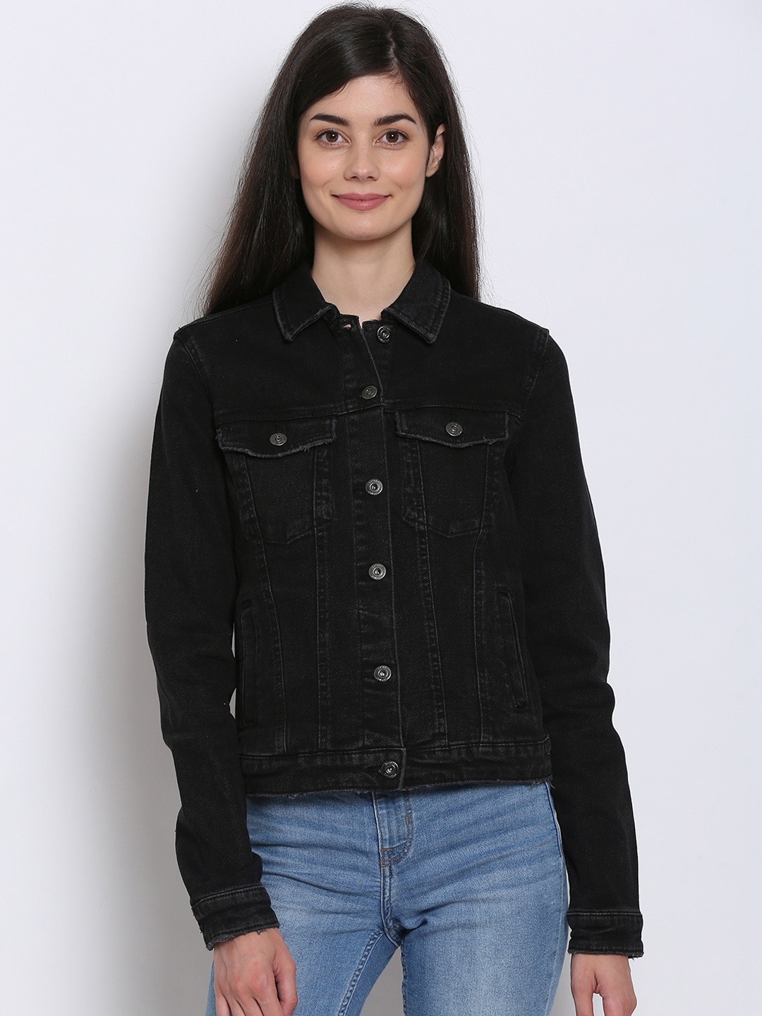 

NoBarr Long Sleeves Washed Denim Jacket, Black