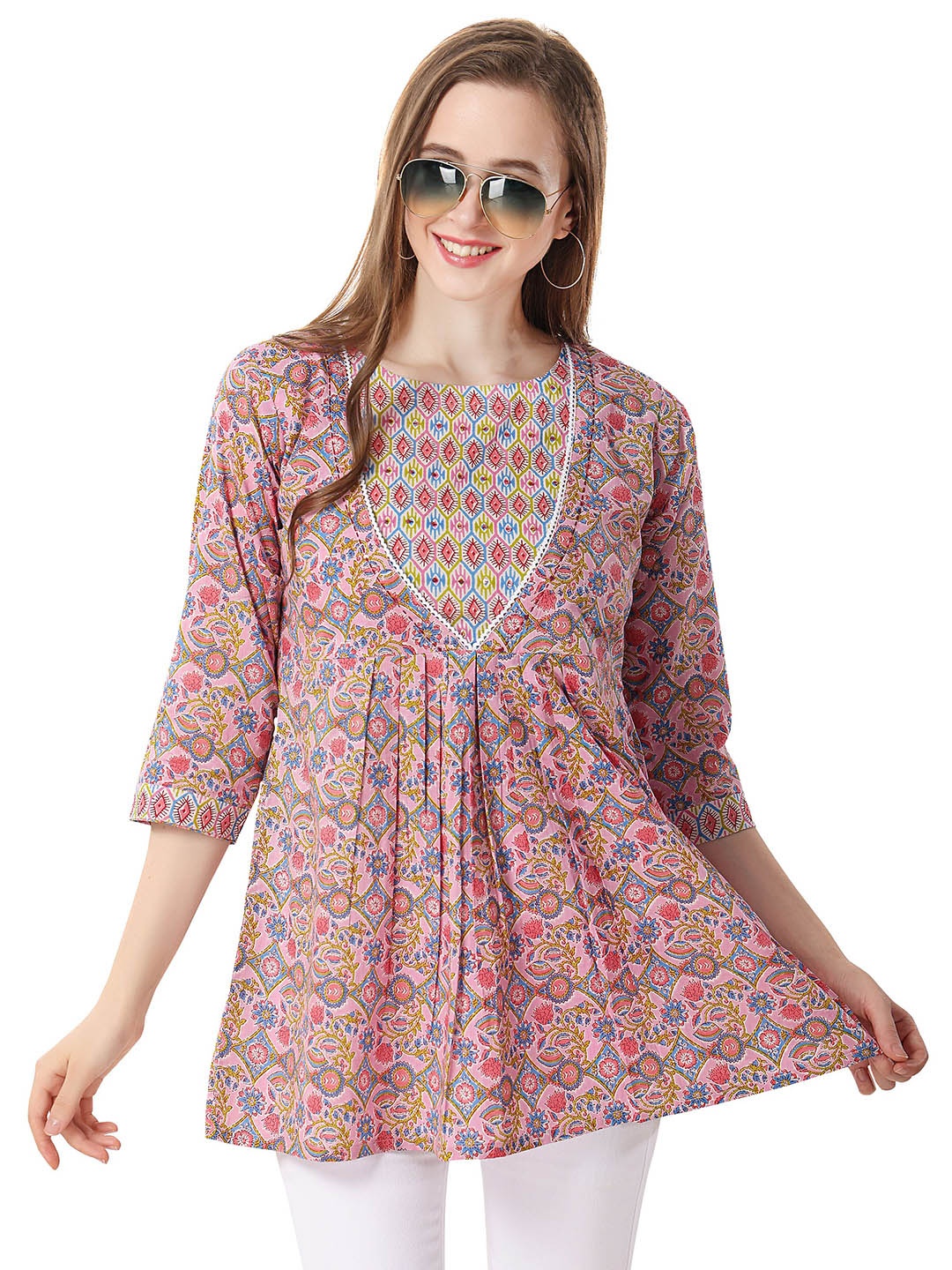 

keshubaba Floral Printed Cotton Tunic, Pink