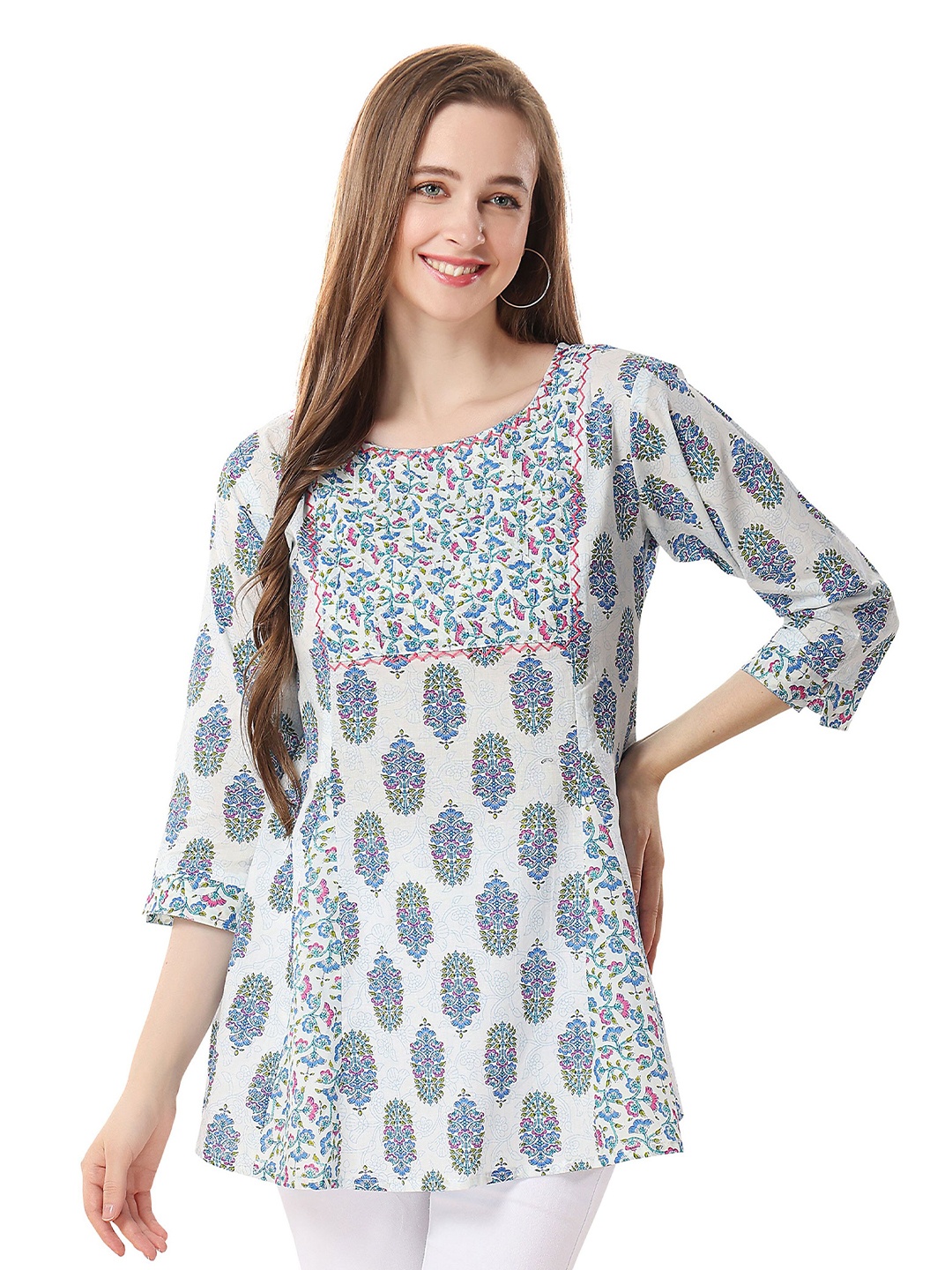 

keshubaba Floral Printed Cotton Tunic, White