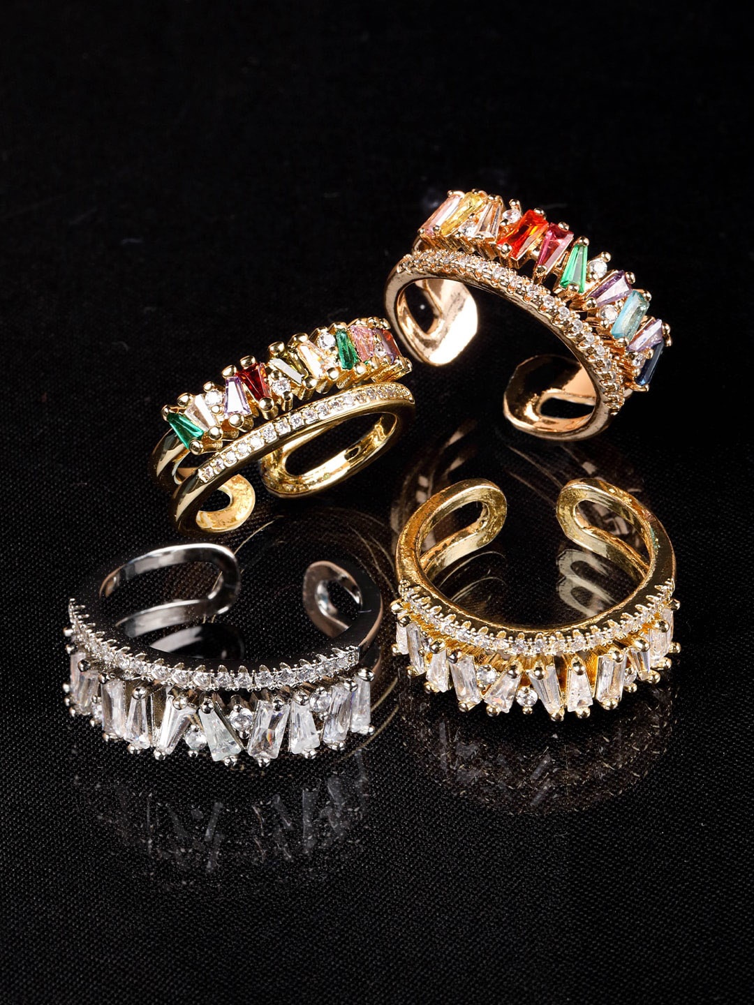 

SWASHAA Set Of 4 Silver-Plated Birdie Finger Ring