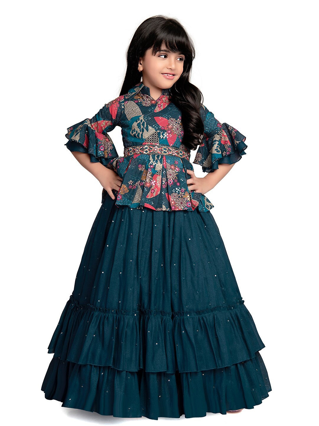 

BETTY Floral Print Flared Sleeve Fit & Flare Maxi Dress, Blue
