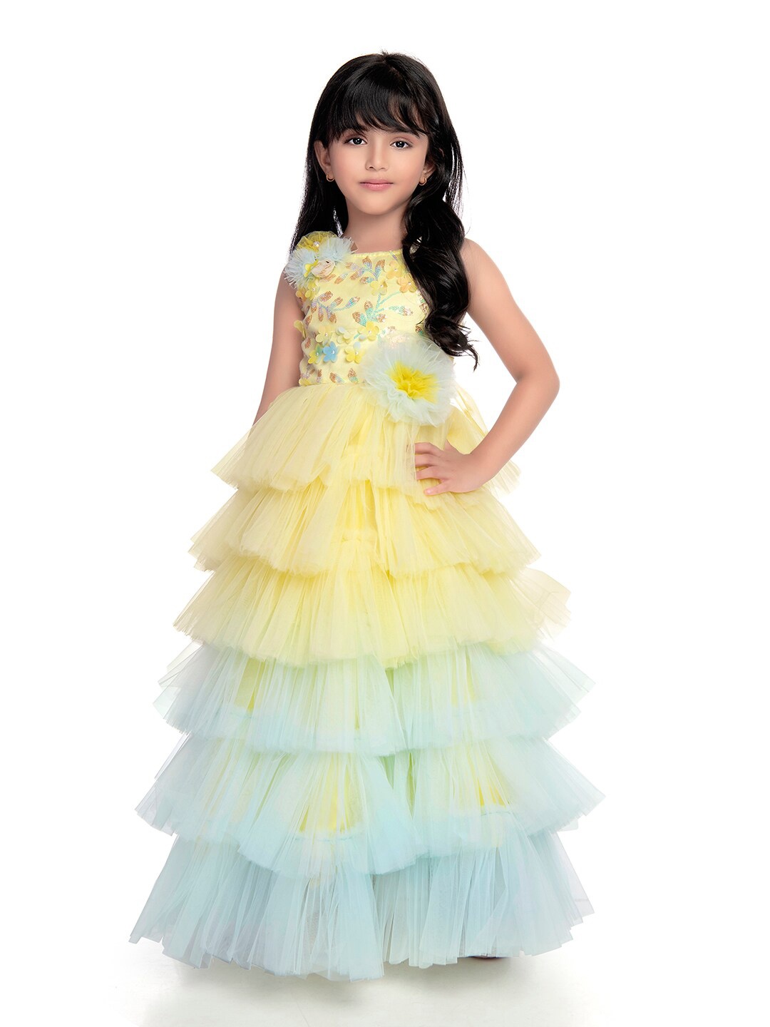 

BETTY Net Fit & Flare Maxi Dress, Yellow