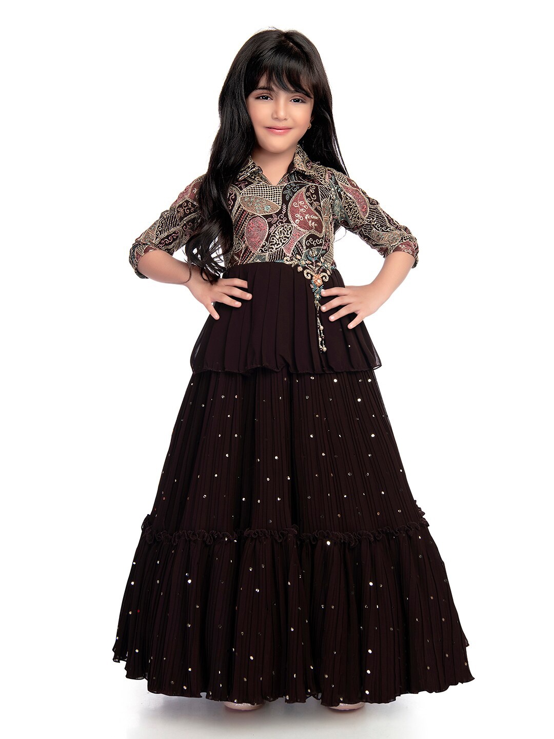 

BETTY Embellished Print Georgette Fit & Flare Maxi Dress, Burgundy