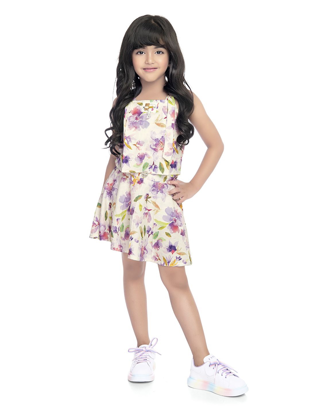 

Tiny Kingdom Girls Printed Top with Skirt, Purple