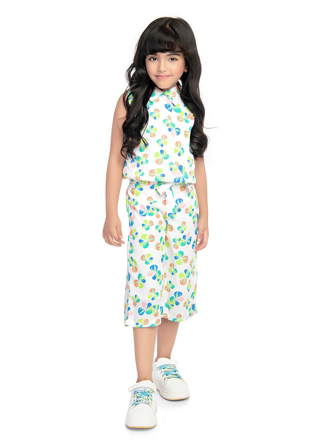

Tiny Kingdom Girls Printed Shirt Collar Top with Pyjamas, Green
