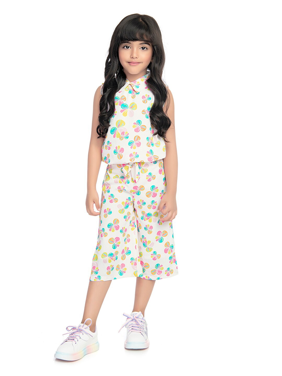 

Tiny Kingdom Girls Printed Shirt Collar Top with Pyjamas, Pink