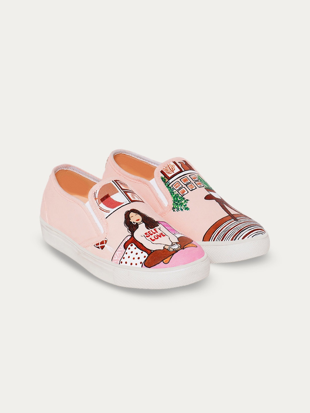

THE QUIRKY NAARI Women Printed Slip-On Sneakers, Nude
