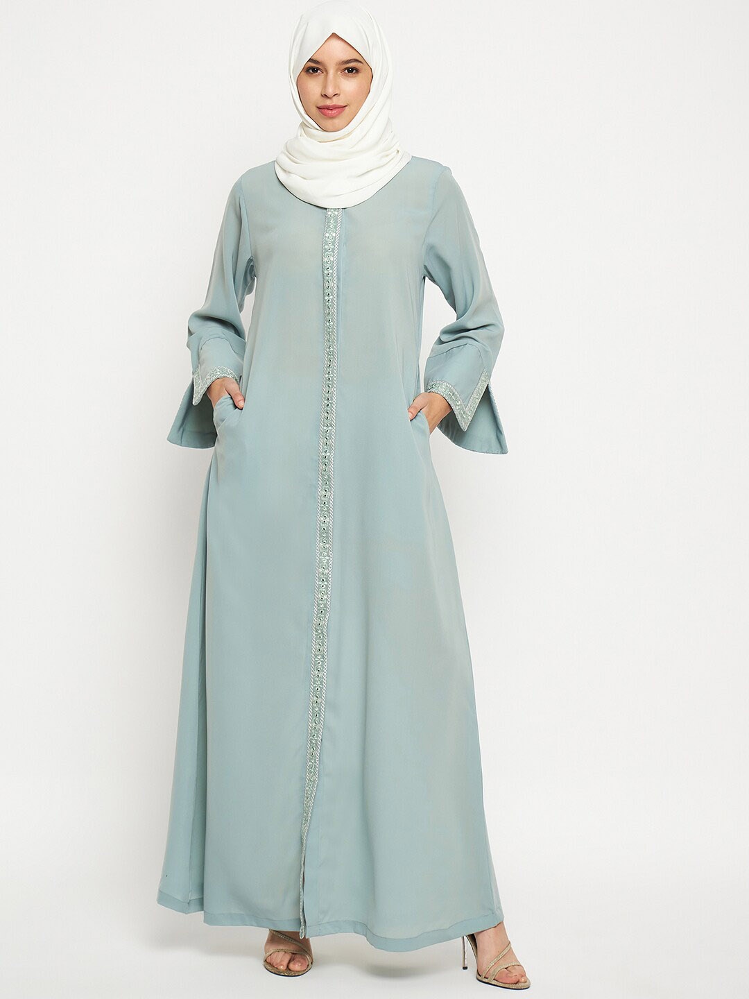 

NABIA Embroidered A-Line Abaya Burqa, Sea green