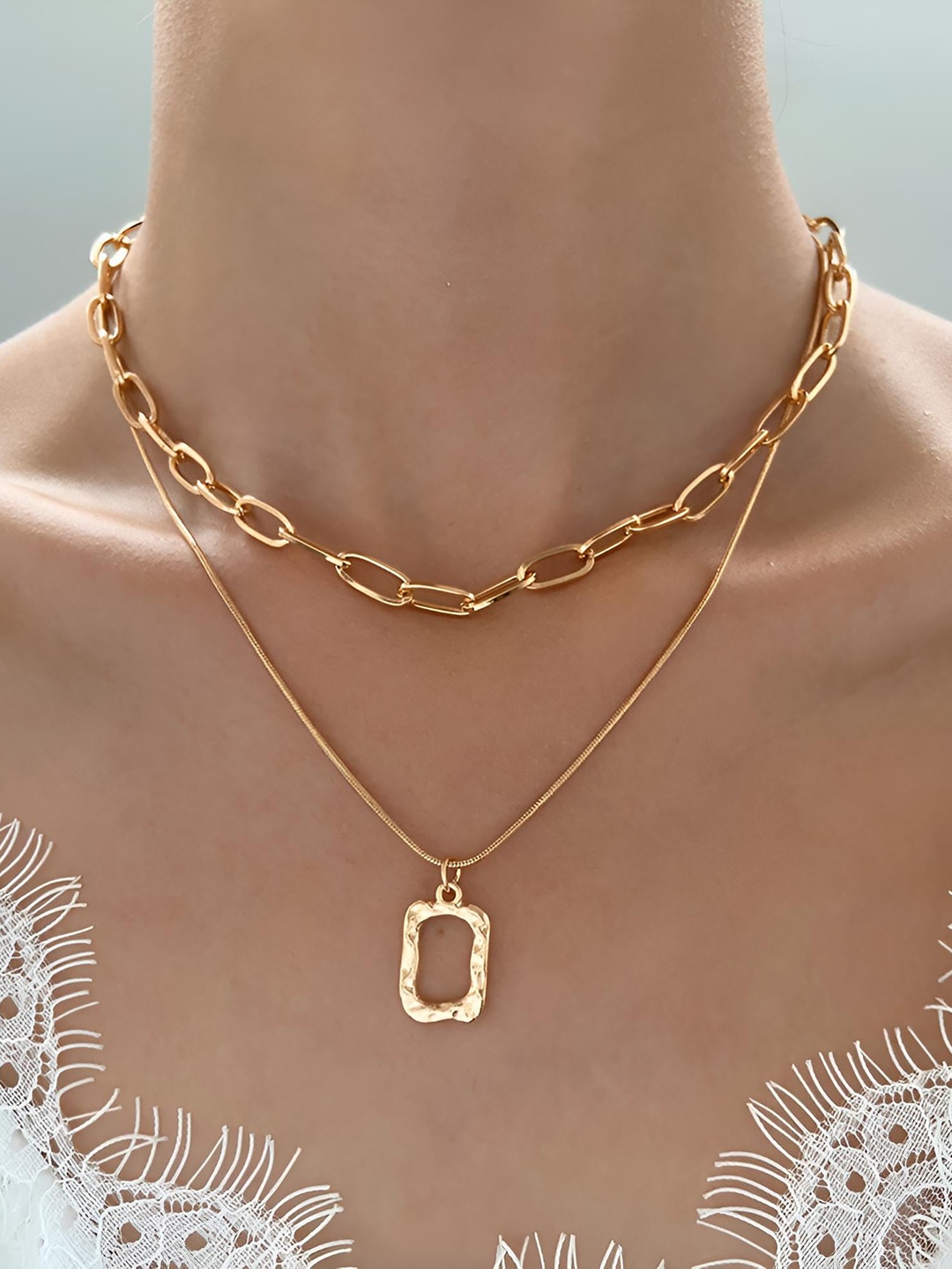 

Goho Gold-Plated Layered Pendant with Chain