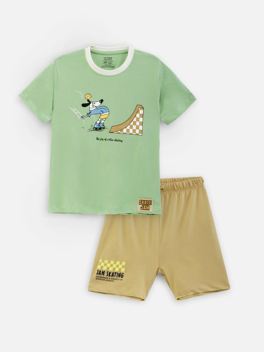 

Nap Chief Kids Printed Round Neck Short Sleeves Cotton T-shirt with Shorts, Green