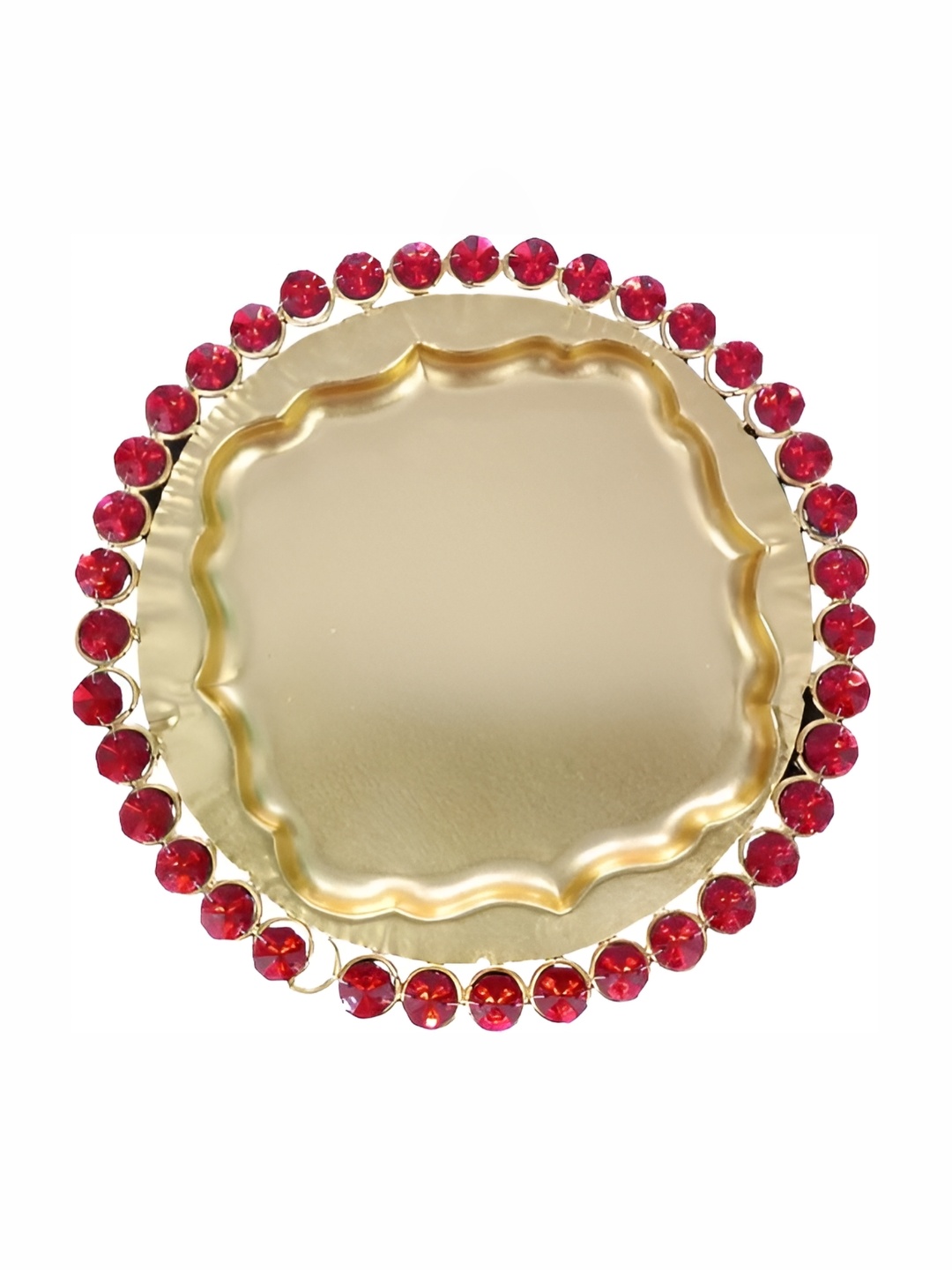 

PUFFSMART Brown Textured Metal Pooja Aarti Thali, Gold