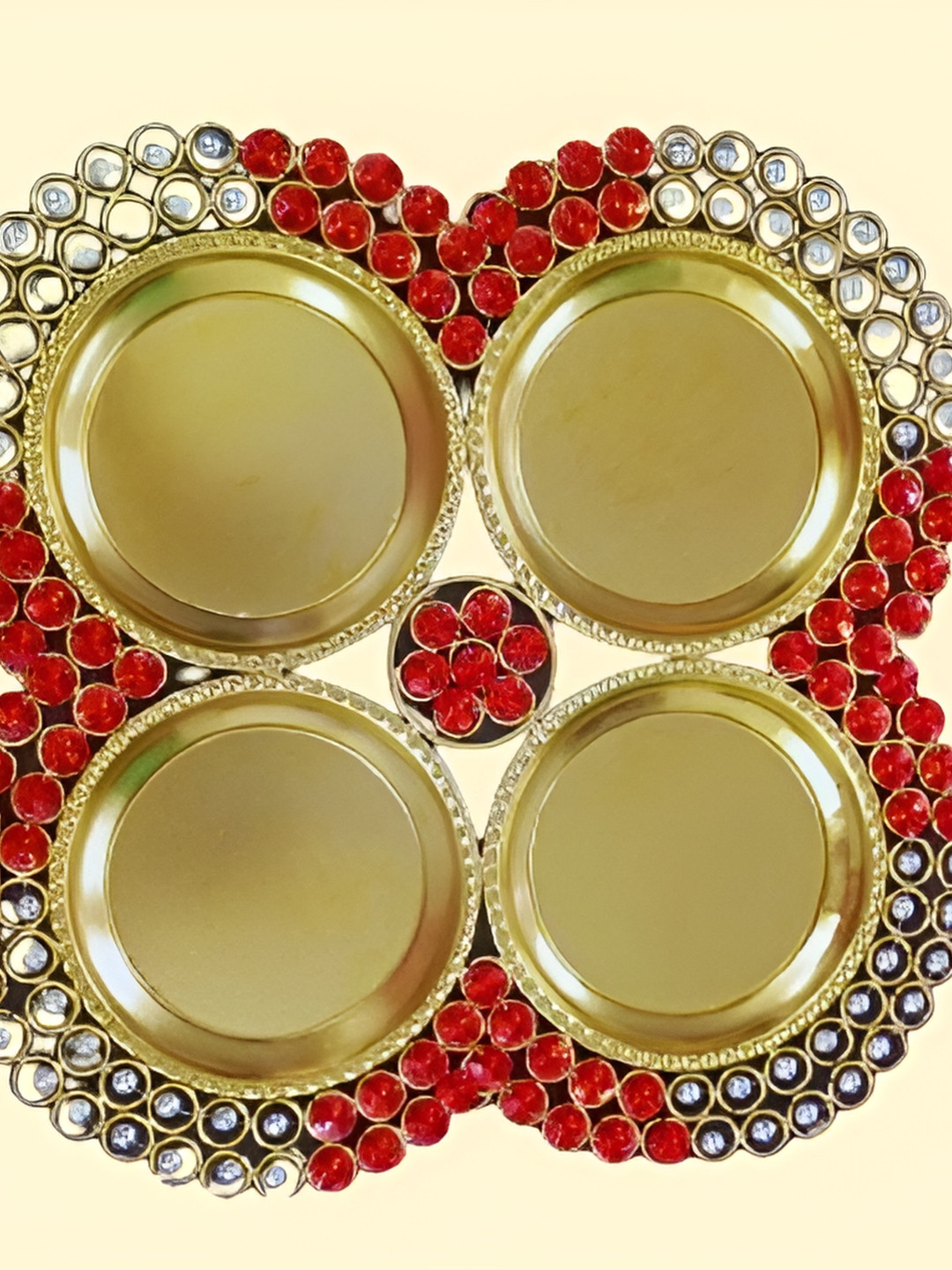 

PUFFSMART Brown Textured Pooja Aarti Thali, Gold