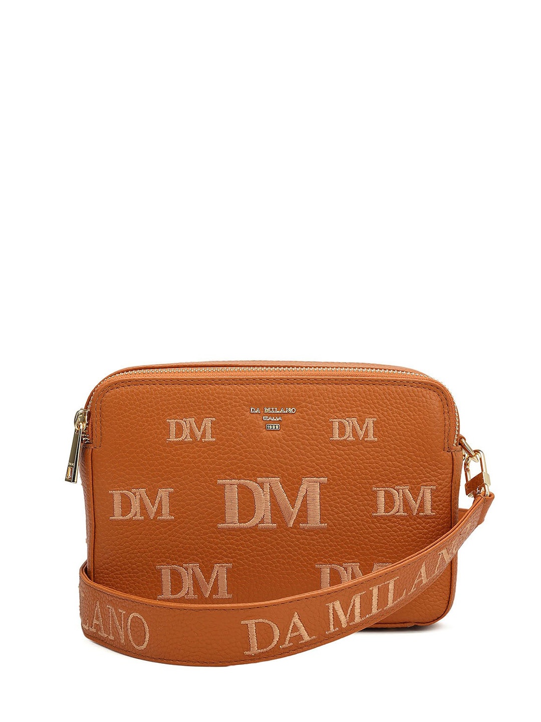 

Da Milano Textured Leather Structured Sling Bag, Orange