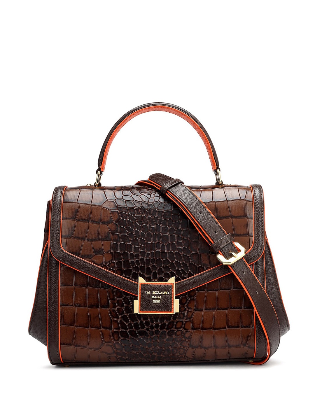 

Da Milano Animal Textured Leather Structured Satchel Bag, Brown