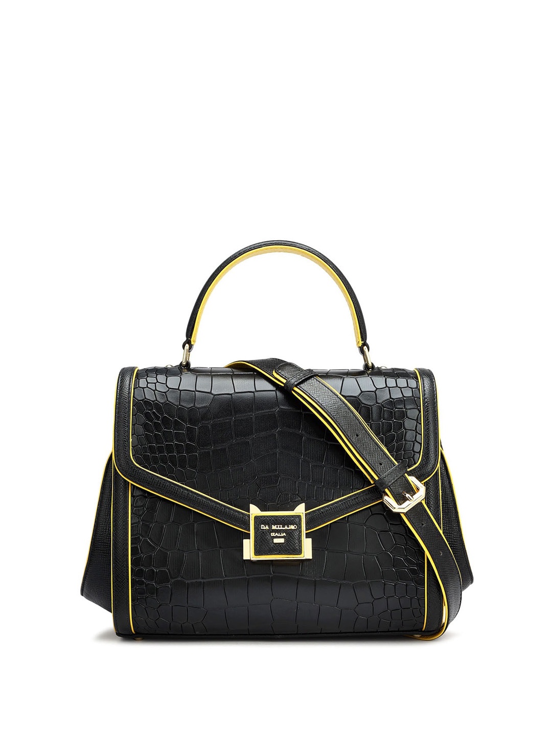 

Da Milano Textured Leather Structured Satchel, Black