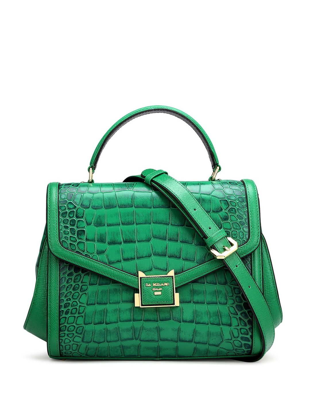 

Da Milano Animal Textured Leather Structured Satchel, Green