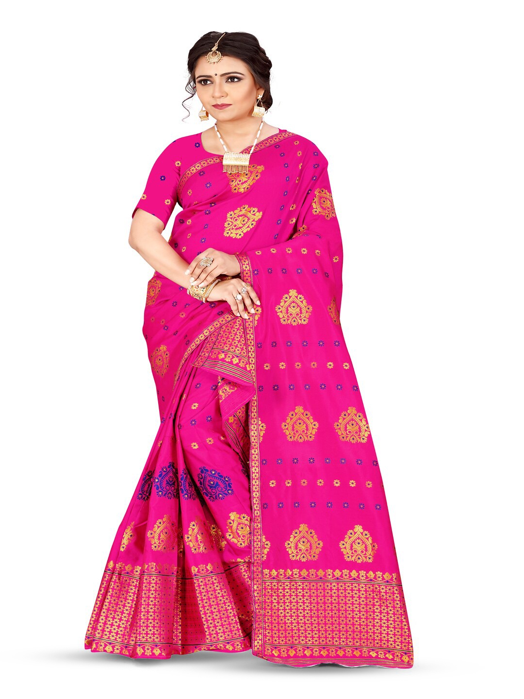 

Skiran's Assamese Mekhela Chador Woven Design Zari Art Silk Saree, Pink