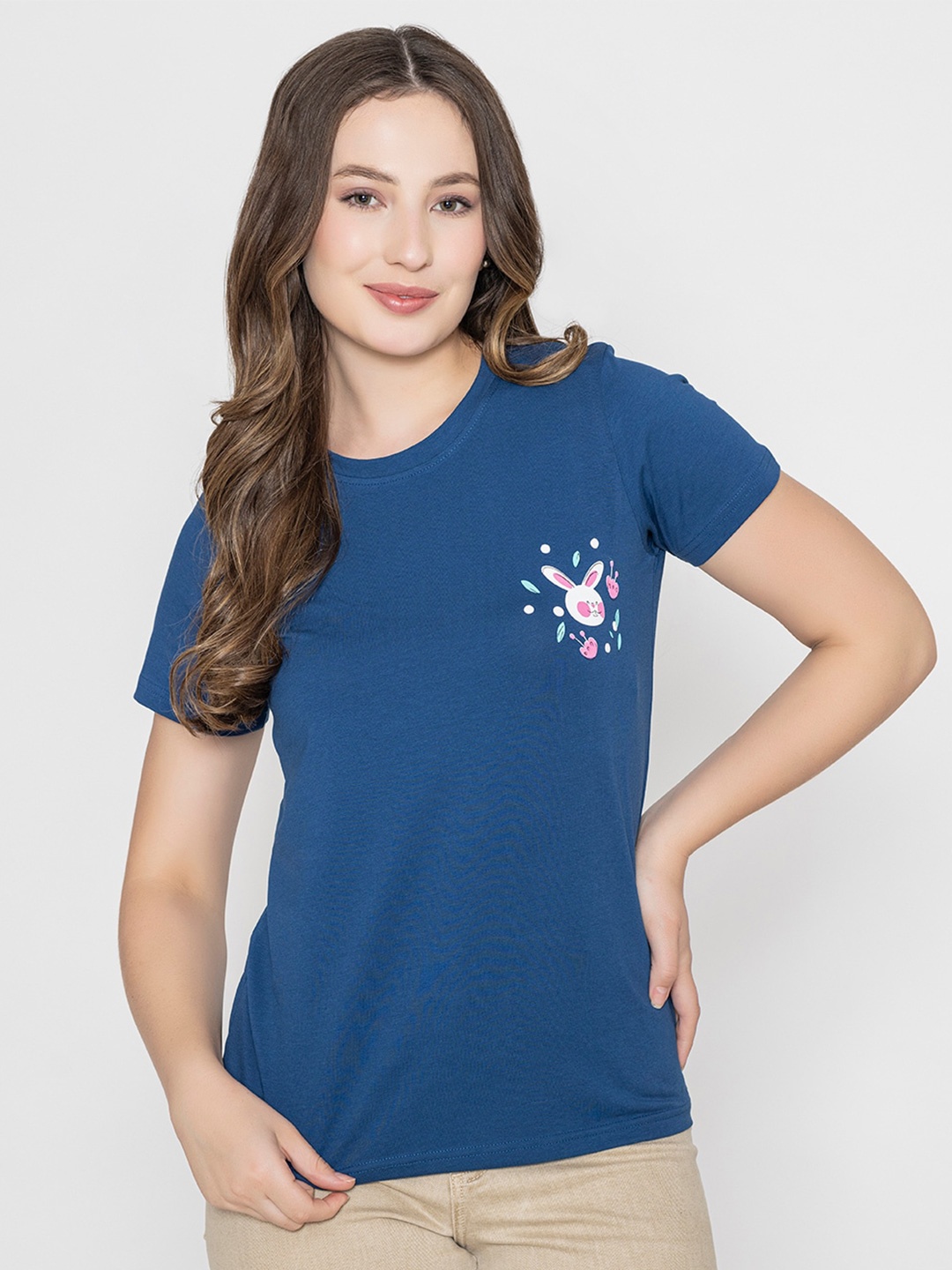 

Bonjour Round Neck Short Sleeves Regular Fit Cotton T-shirt, Blue