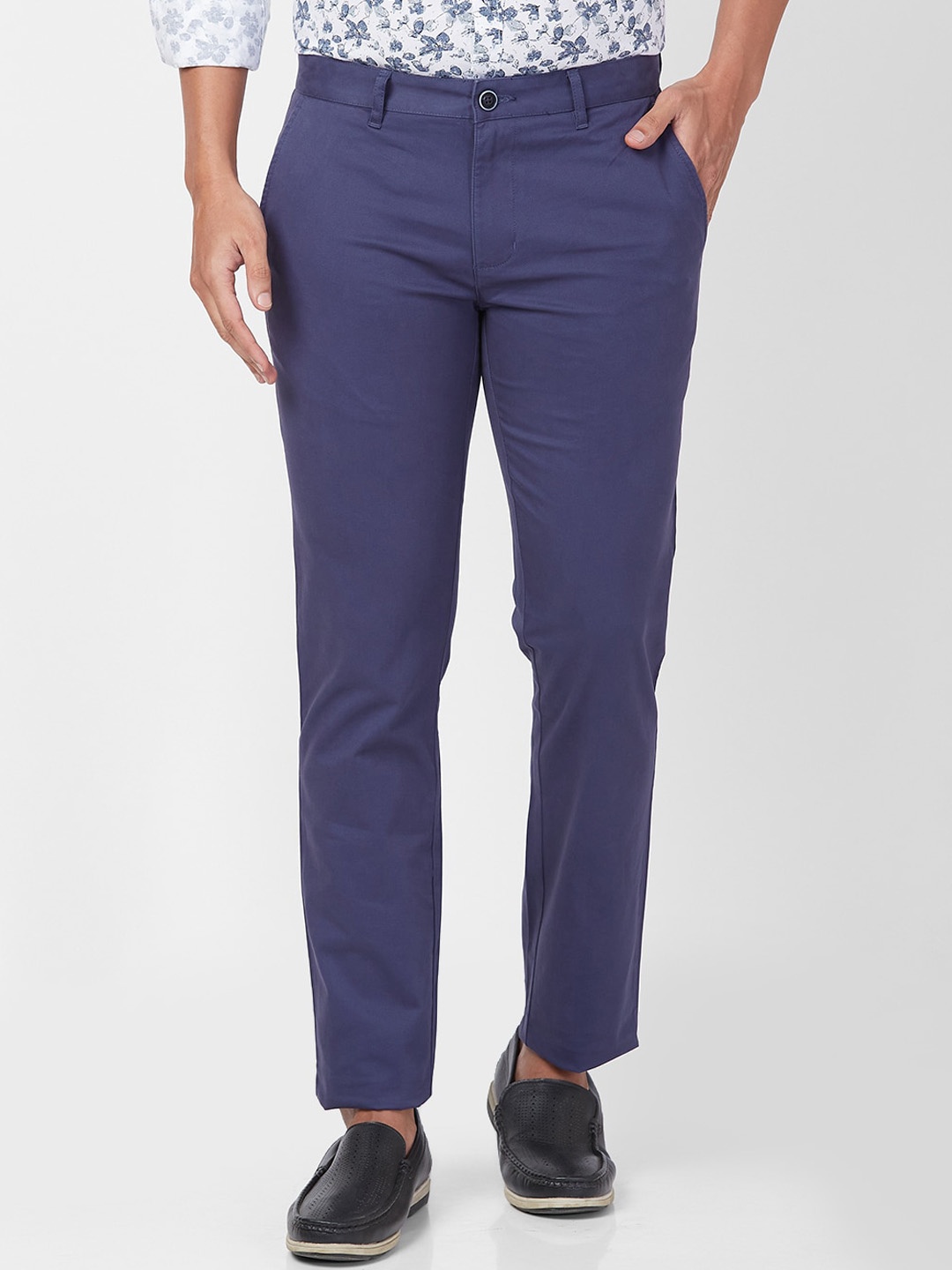 

Parx Men Tapered Fit Low-Rise Trousers, Blue