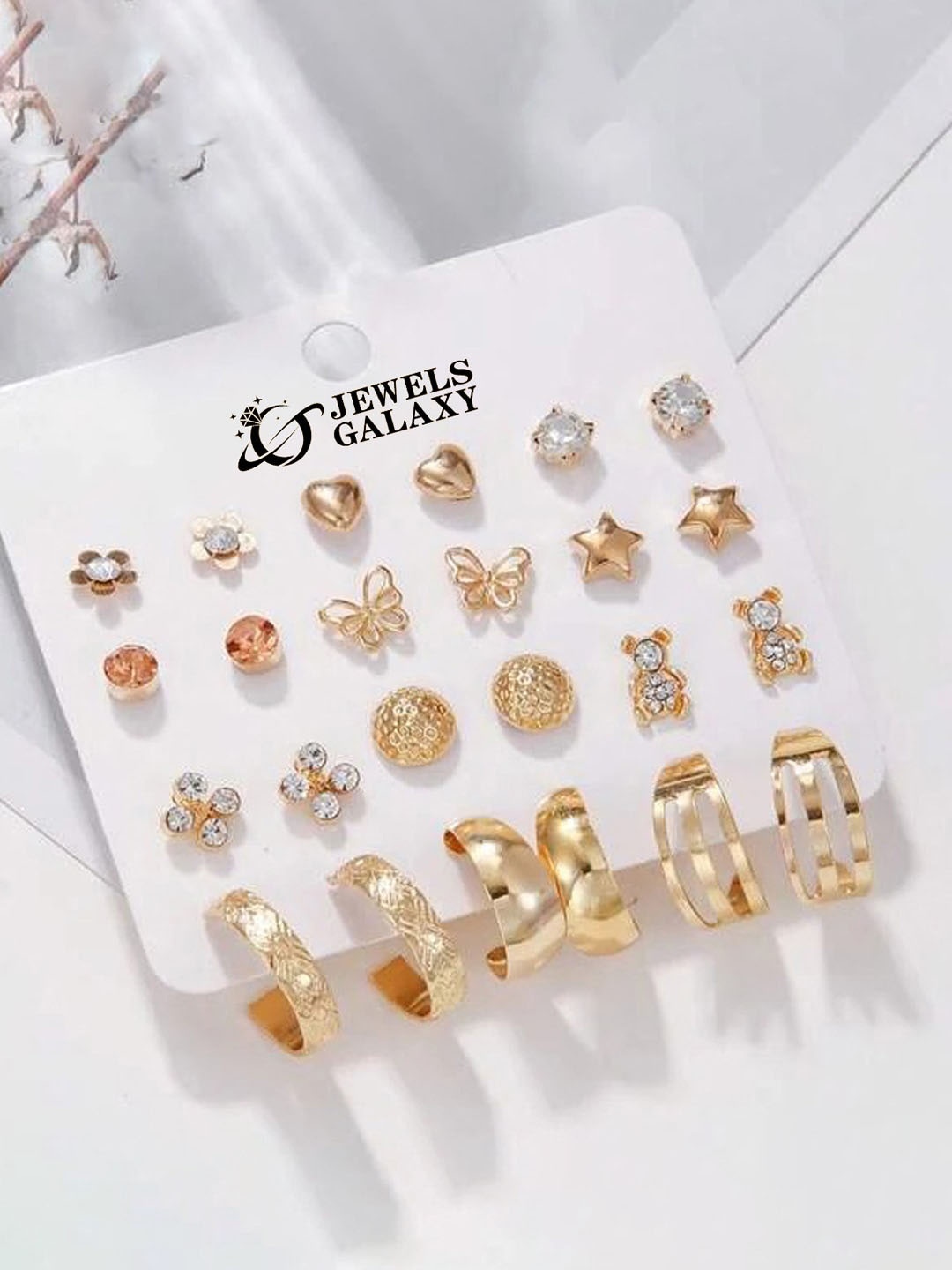 

Jewels Galaxy Set Of 12 Gold-Plated Contemporary Studs Earrings