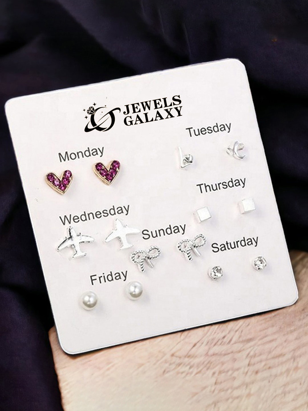 

Jewels Galaxy Set of 7 Silver-Plated Contemporary Studs Earrings