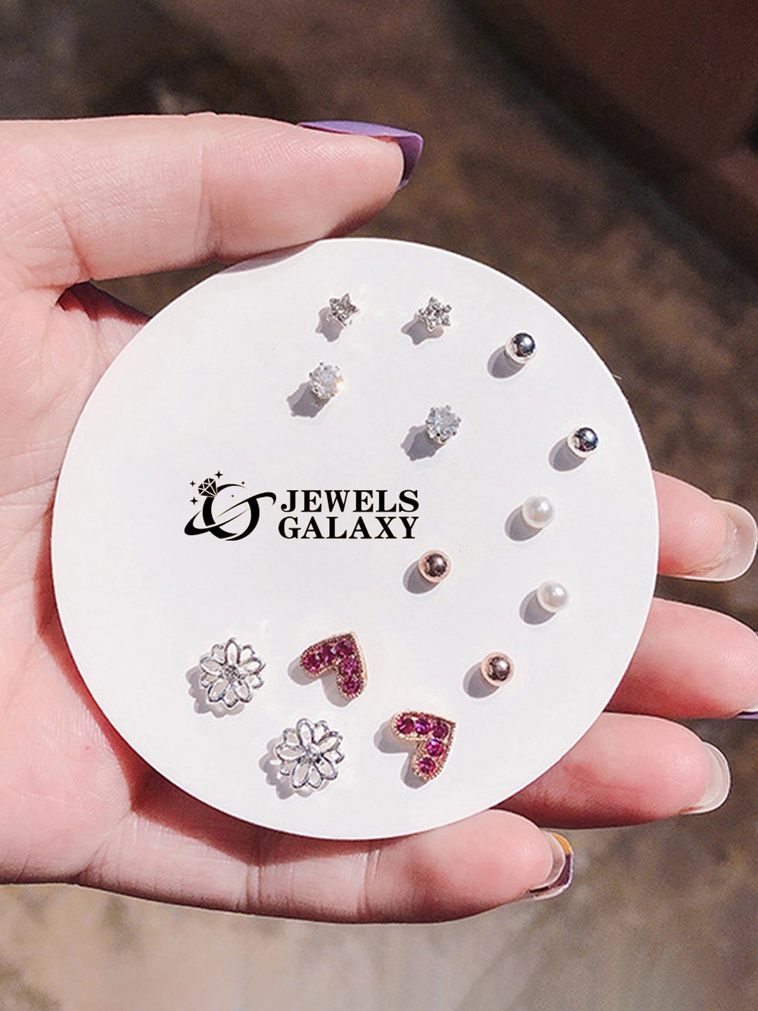 

Jewels Galaxy Set of 7 Silver Plated Crystals Studs Earrings
