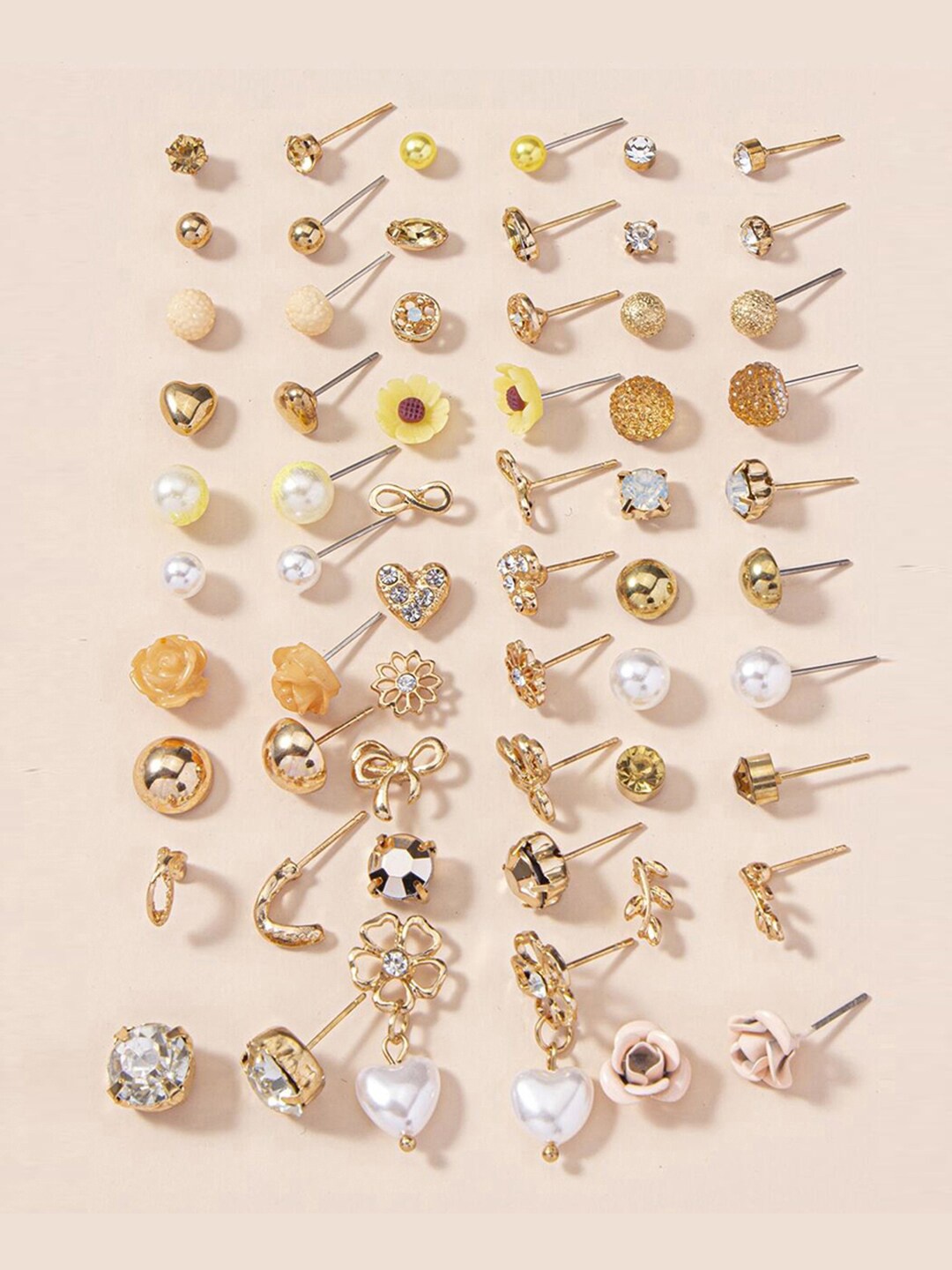 

Jewels Galaxy Set Of 30 Gold-Plated Crystals Studded Contemporary Studs Earrings