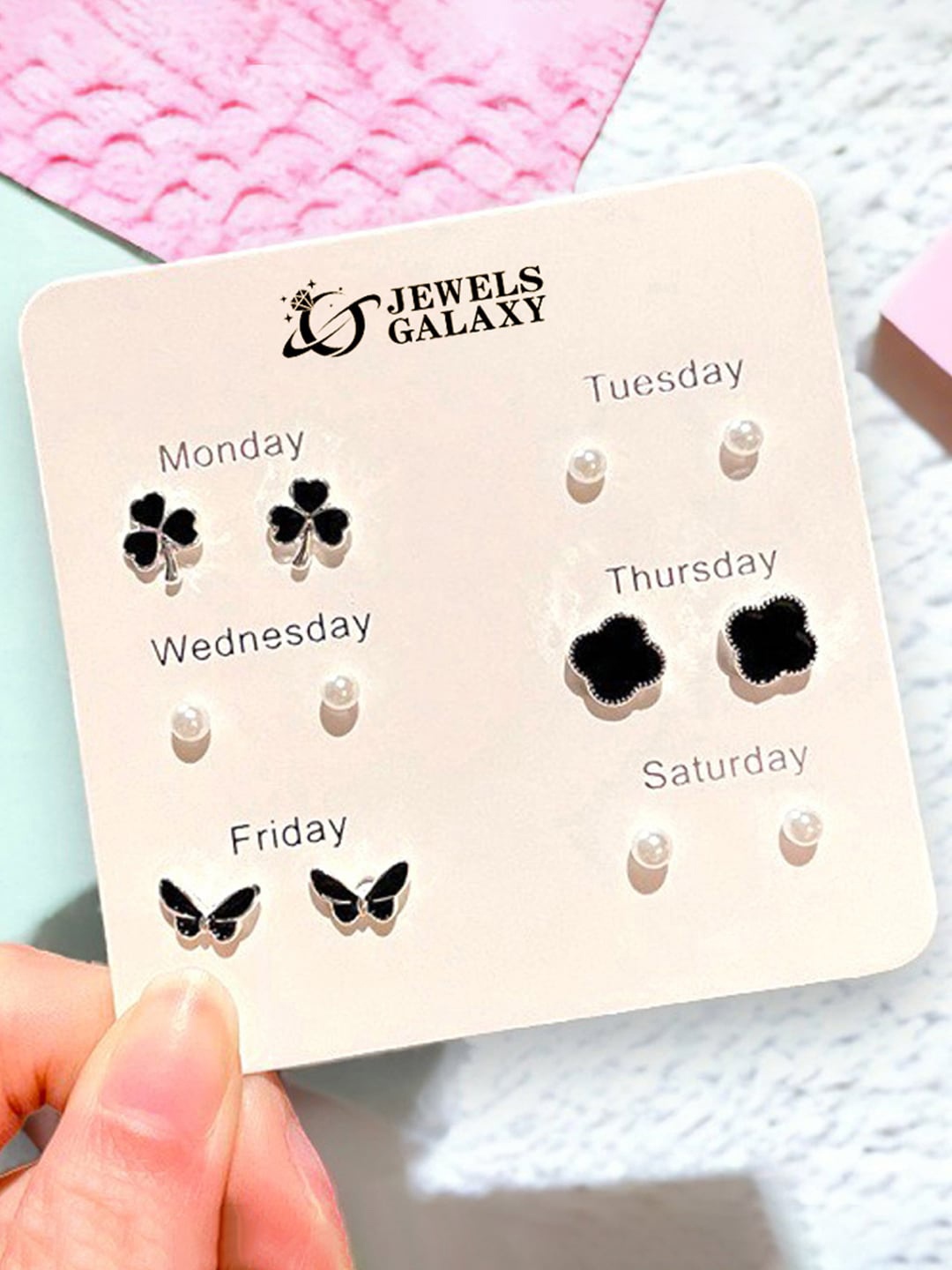 

Jewels Galaxy Set of 6 Silver Plated Crystals Studs Earrings