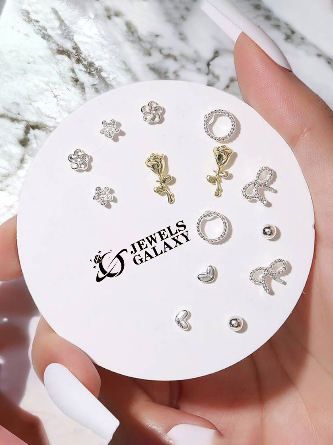 

Jewels Galaxy Set of 7 Silver Plated Crystals Studs Earrings