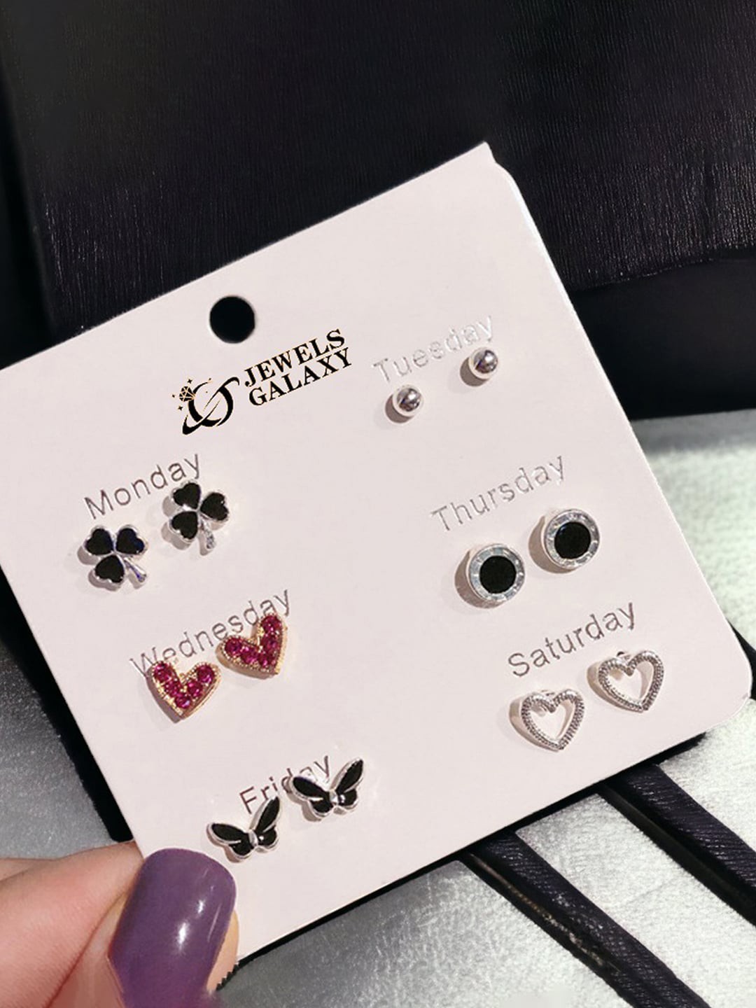 

Jewels Galaxy Set of 6 Silver-Plated Contemporary Studs Earrings