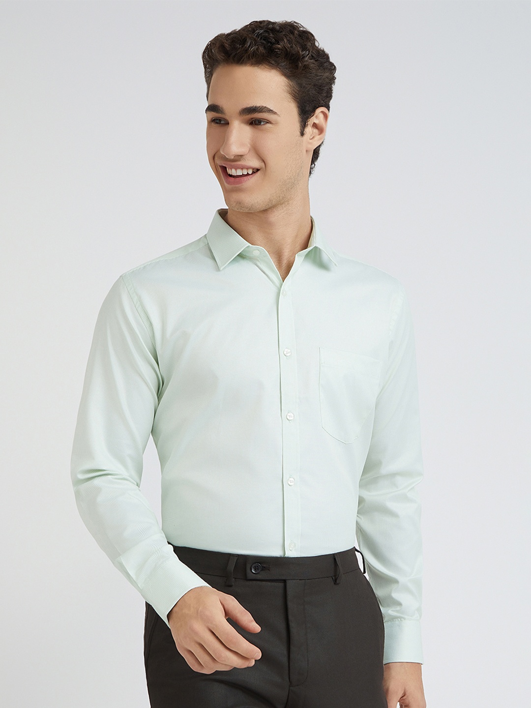 

Park Avenue Spread Collar Long Sleeves Slim Fit Formal Shirt, Green