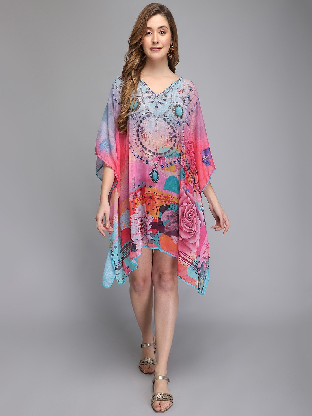 

Aditi Wasan Abstract Print Kimono Sleeve Kaftan Dress, Pink