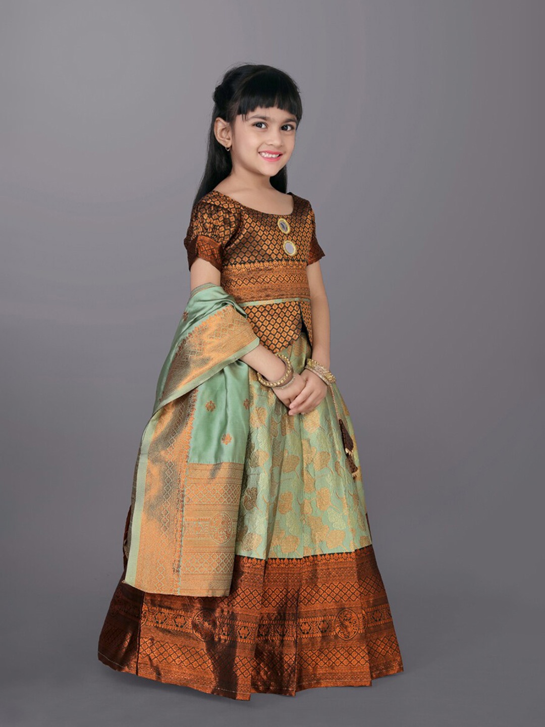 

BAESD Girls Woven Design Zardozi Ready to Wear Lehenga & Blouse With Dupatta, Green