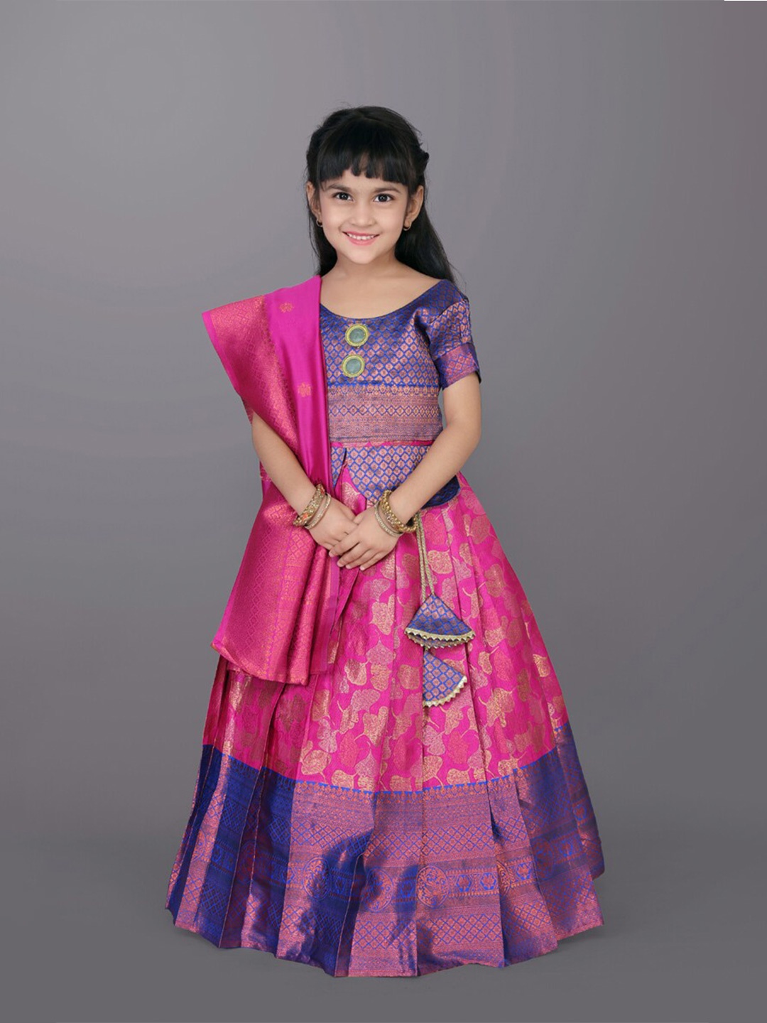

BAESD Girls Woven Design Zardozi Ready to Wear Lehenga & Blouse With Dupatta, Pink