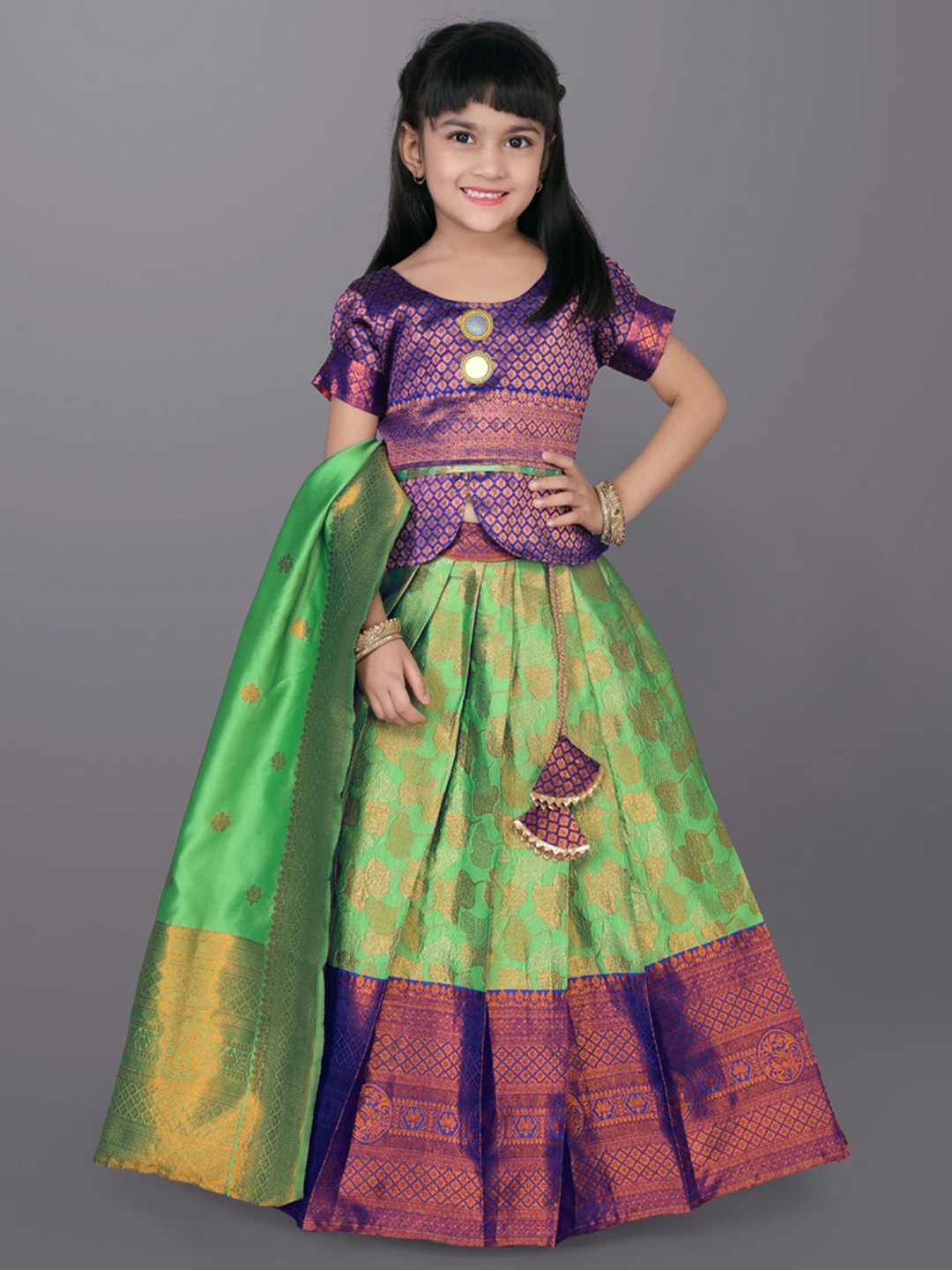 

BAESD Girls Woven Design Zardozi Ready to Wear Lehenga & Blouse With Dupatta, Green
