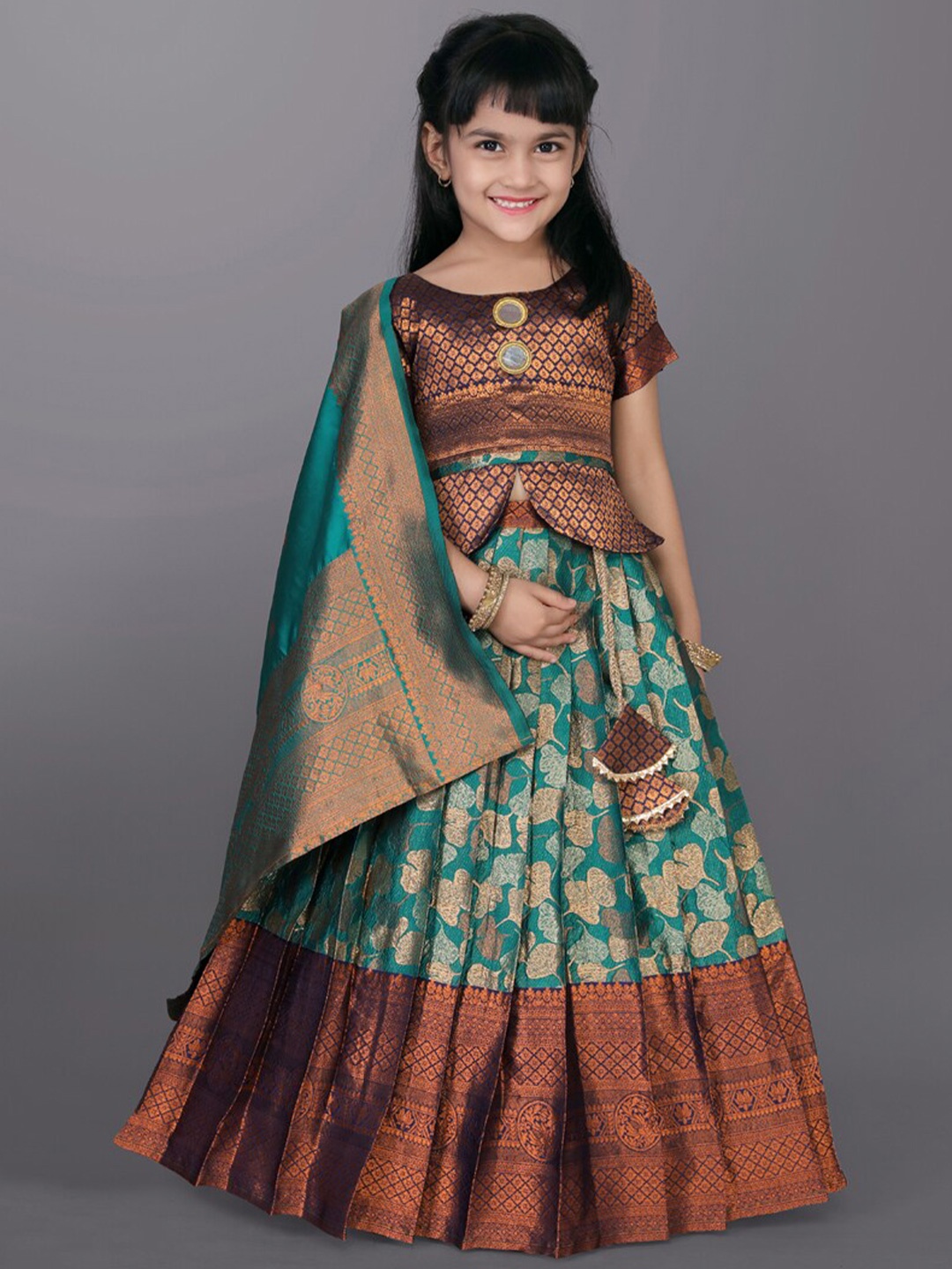 

BAESD Girls Woven Design Zardozi Ready to Wear Lehenga & Blouse With Dupatta, Green